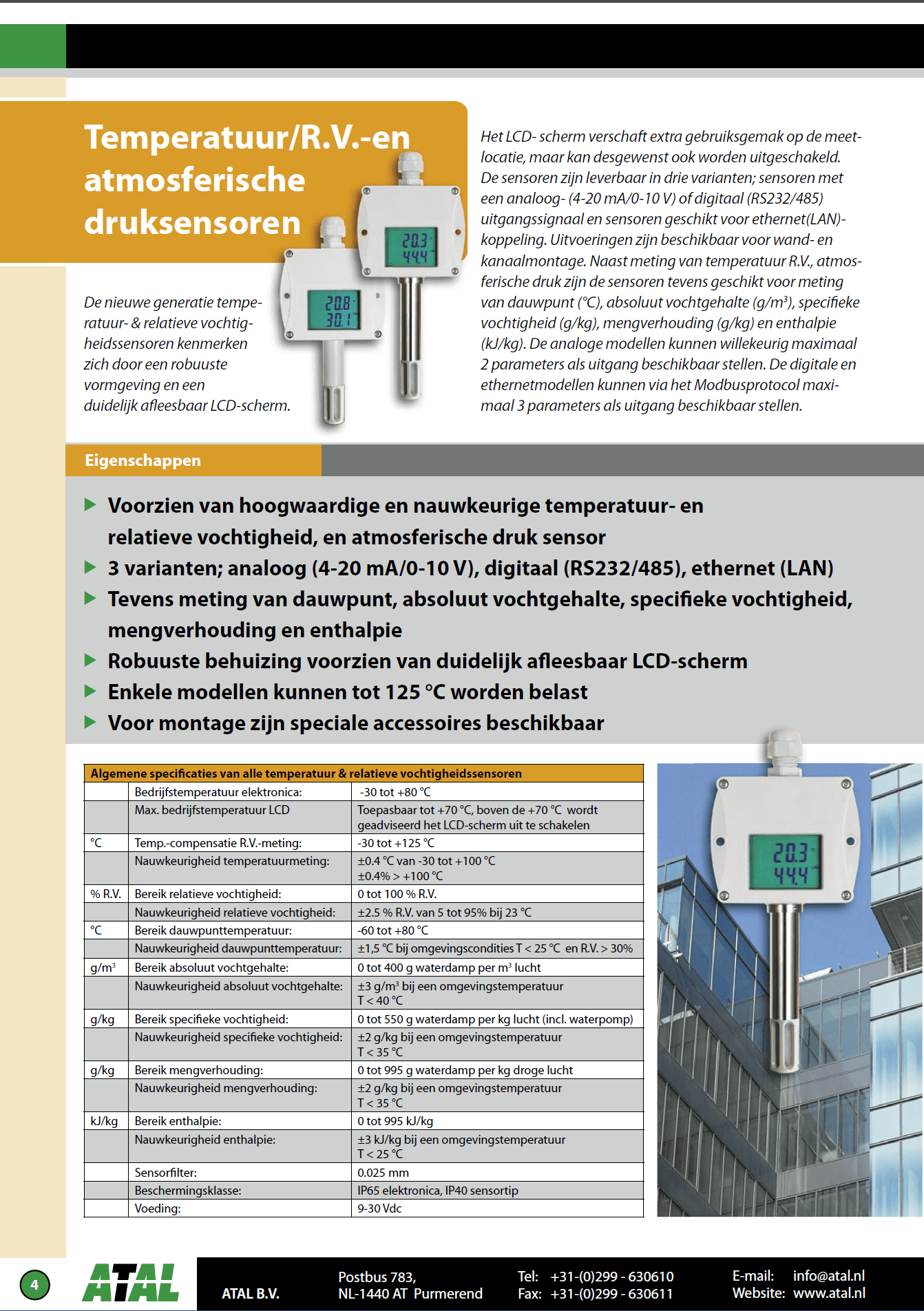 ATAL brochure temperatuur-RV en atmosferische druksensoren